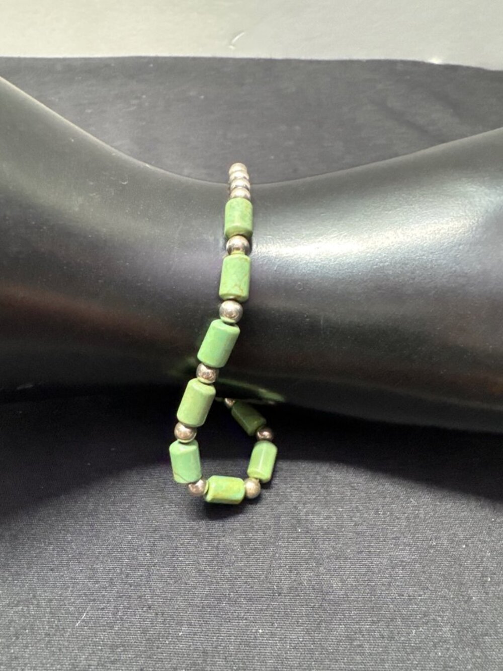 Sterling Silver & Green Beaded Bracelet With Feather Charm 925